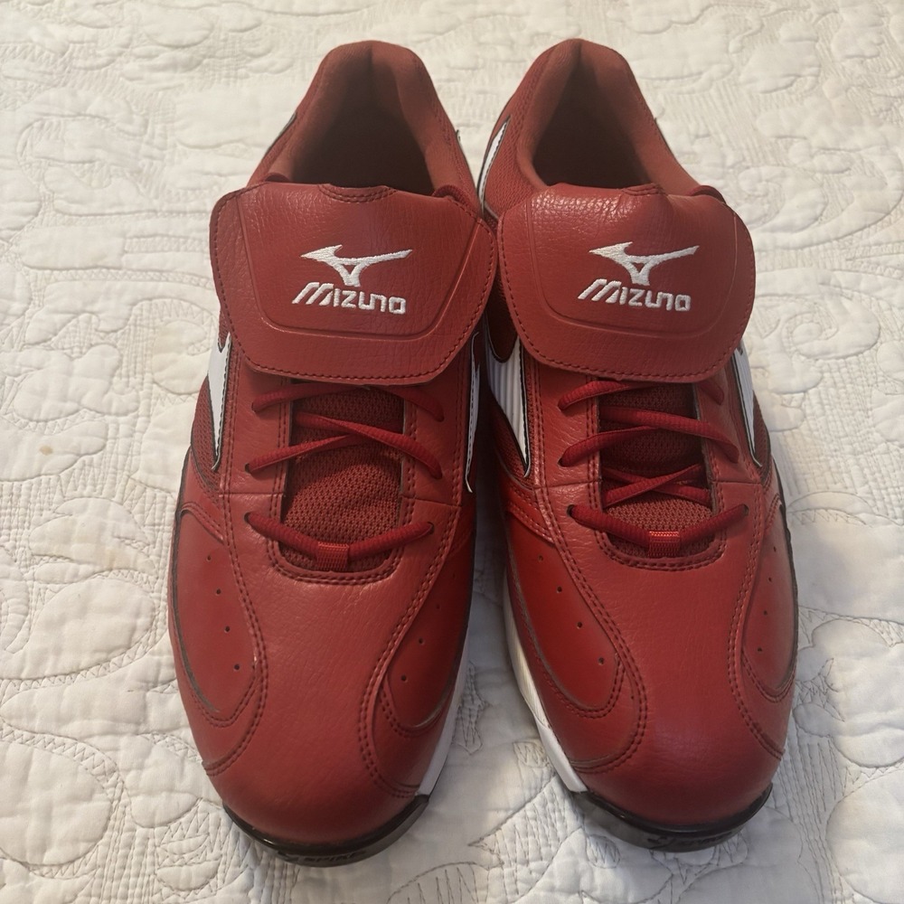 Mizuno Men's Size 14 Red White Metal Cleats, Red Lace Ups,‎ Nine Spikes